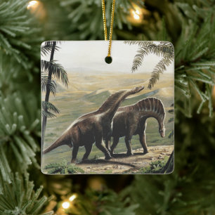 Ornement En Céramique Dinosaures Vintage, Amargasaurus avec Palmiers