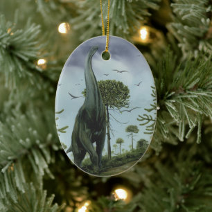 Ornement En Céramique Dinosaures Vintage, Sauroposeidon avec des oiseaux