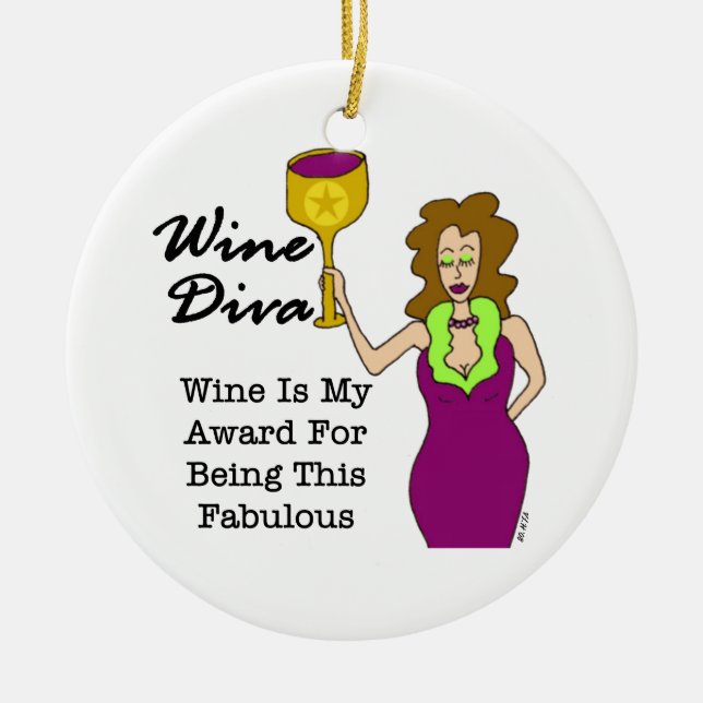 Ornement En Céramique Diva de vin "fabuleuse " (Devant)