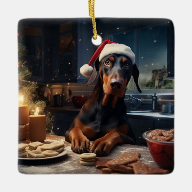 Ornement En Céramique Doberman Christmas Cookies Festive Holiday (Devant)