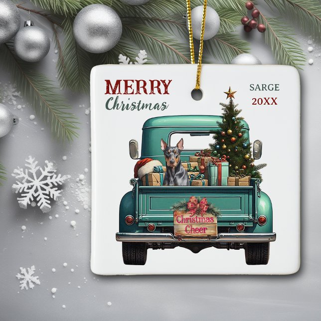 Ornement En Céramique Doberman Pinscher Chien Retro Camion Noël (Créateur téléchargé)