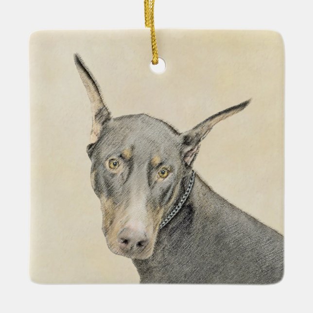 Ornement En Céramique Doberman Pinscher Peinture - Art Chien original (Devant)