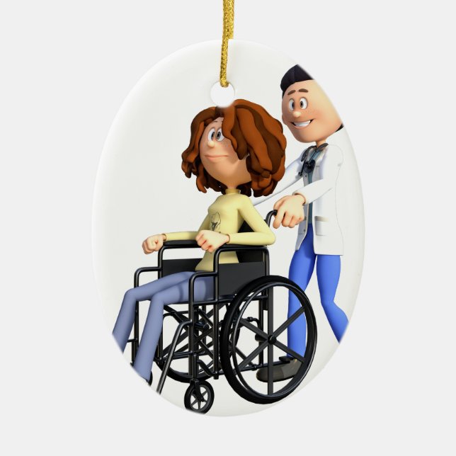 Ornement En Céramique Docteur Wheeling Patient In Wheelchair de bande (Devant)