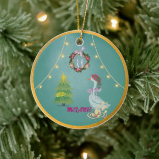 Ornement en céramique d'oie de Noël de campagne