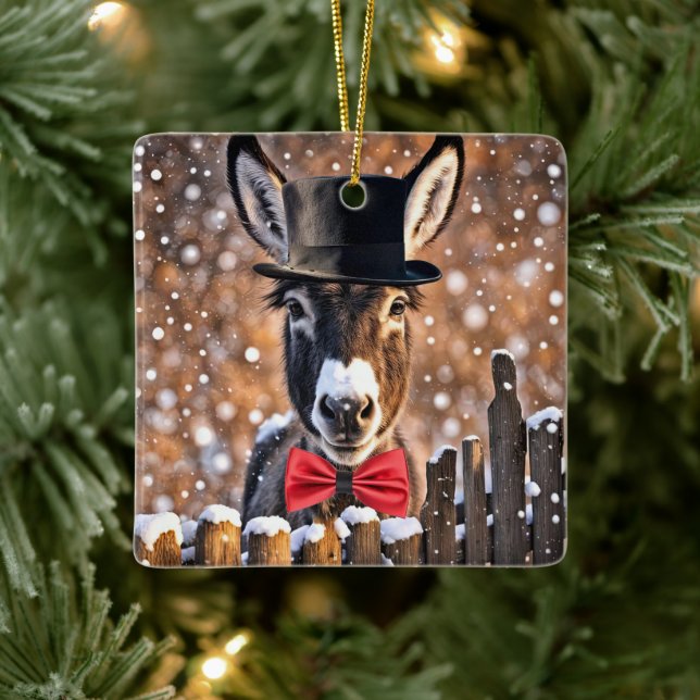 Ornement En Céramique Donkey Cute et Funky Noël Holiday (Arbre)