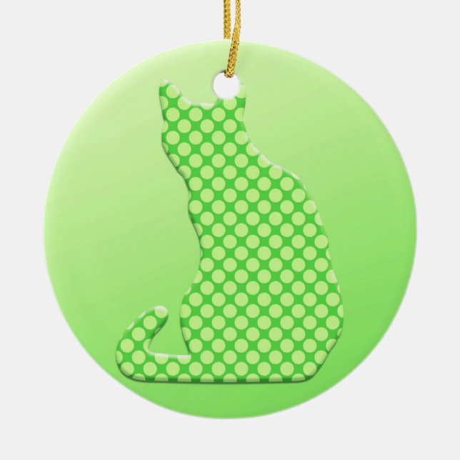 Ornement En Céramique Dotty Chat - teintes vert citron (Devant)