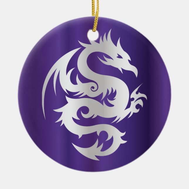 Ornement En Céramique Dragon argenté sur le pourpre impérial (Devant)