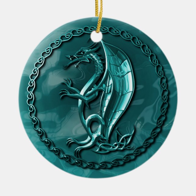 Ornement En Céramique Dragon celtique bleu (Devant)