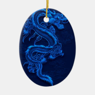 Ornement En Céramique Dragon chinois bleu