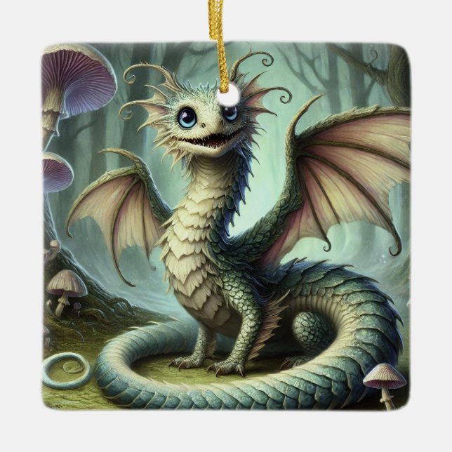 Ornement En Céramique Dragon Jabberwocky Cute Imaginaire Créature Art (Devant)