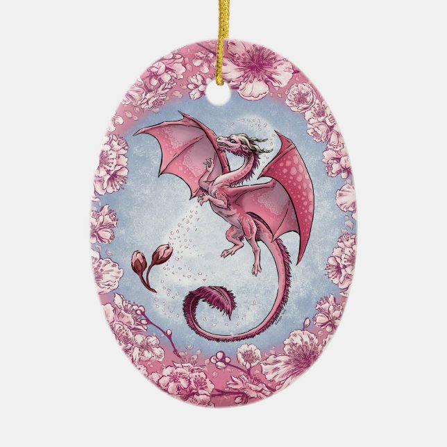 Ornement En Céramique Dragon rose du printemps Nature Imaginaire Art (Devant)