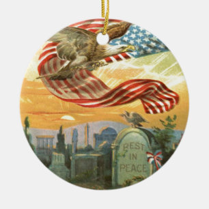 Ornement En Céramique Drapeau américain Aigle à tête blanche Cimetière P