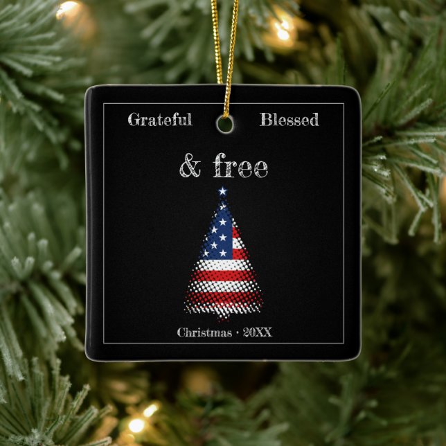 Ornement En Céramique Drapeau américain personnalisé Arbre de Noël (Arbre)