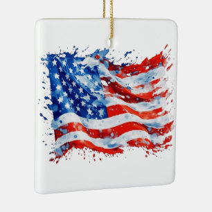 Ornement En Céramique Drapeau américain USA Aquarelle 4 juillet
