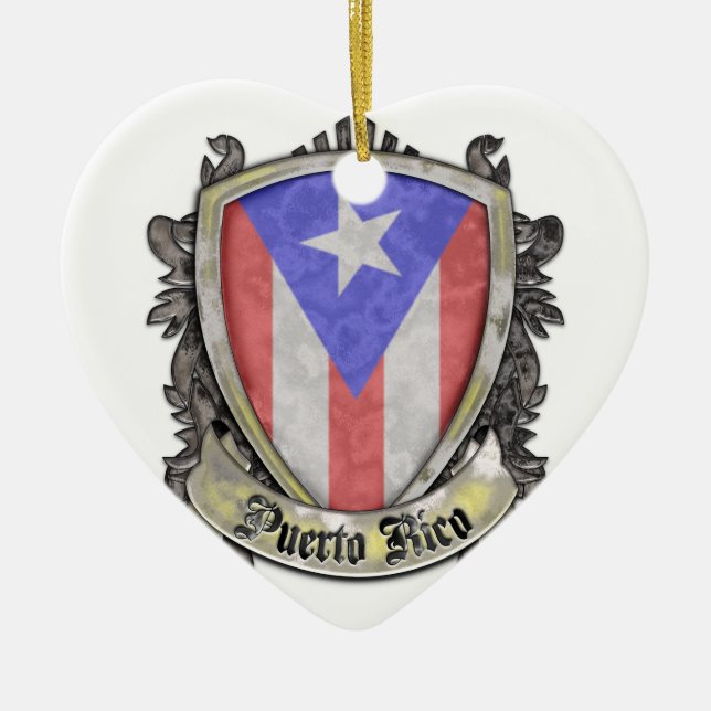 Ornement En Céramique Drapeau de Porto Rico - crête de bouclier (Devant)