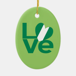 Ornement En Céramique Drapeau nigérian en forme de cœur LOVE vert