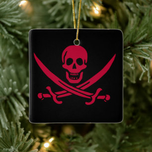Ornement En Céramique Drapeau pirate de Crâne Rouge et Épées Calico Jack