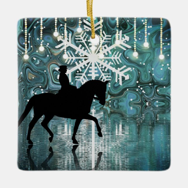 Ornement En Céramique Dressage personnalisé Cheval Hiver Nuit Flocon de  (Devant)