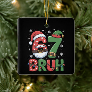 Ornement En Céramique Drôle 6 7 Six Sept Bruh Meme Noël Santa Elf 