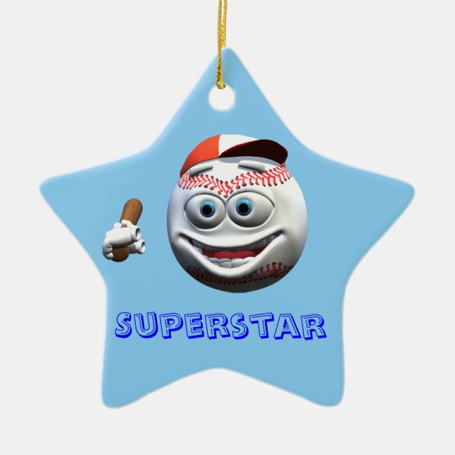 Ornement En Céramique Drôle Cartoon Baseball avec chauve-souris (Devant)