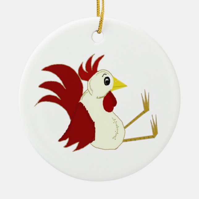 Ornement En Céramique Drôle coq assis (Devant)