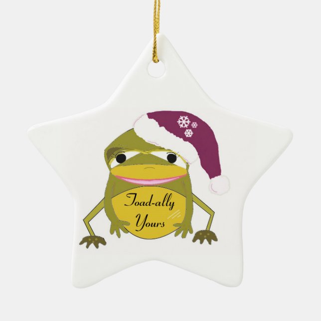 Ornement En Céramique Drôle crapaud dans un chapeau de Père Noël (Devant)