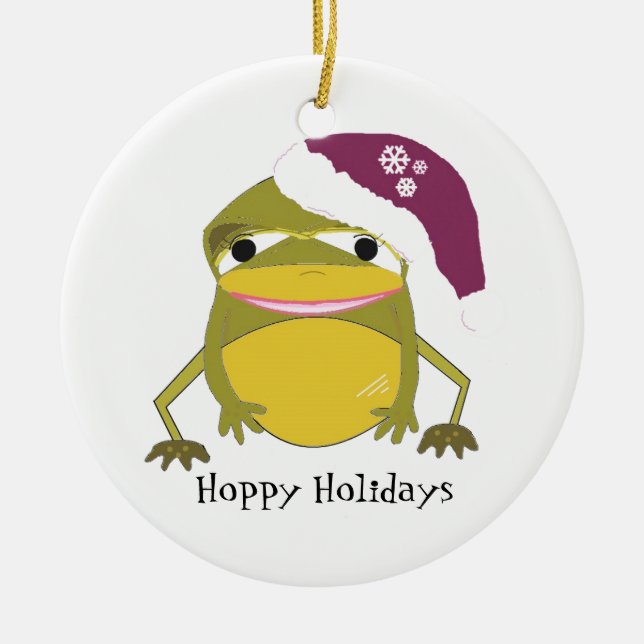 Ornement En Céramique Drôle crapaud dans un chapeau de Père Noël (Devant)