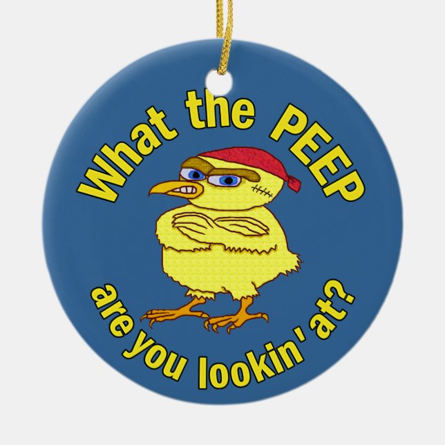 Ornement En Céramique Drôle, difficile, poulets de Pâques Humour Peep (Devant)