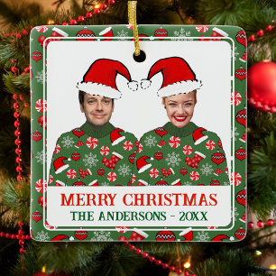 Ornement En Céramique Drôle Photo Personnalisée Joyeux Noël Doux moche