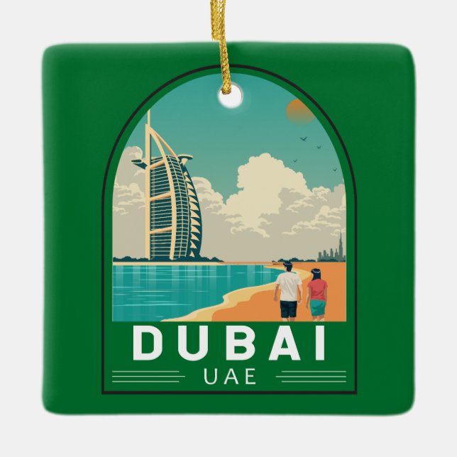Ornement En Céramique Dubai Émirats Arabes Unis Retro Art Voyage (Devant)