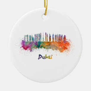 Ornement En Céramique Dubai V2 skyline in watercolor
