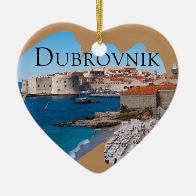Ornement En Céramique Dubrovnik : Vue sur la plage et la vieille ville (Devant)