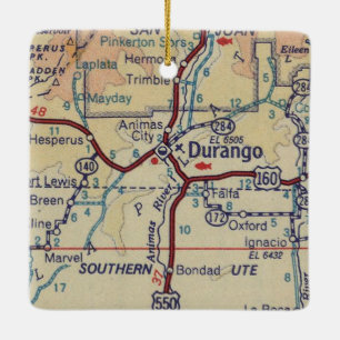 Ornement En Céramique Durango CO Vintage Map