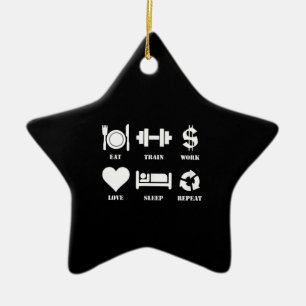 Ornement En Céramique Eat Train Work Love Sleep Repeat Motivational Gym