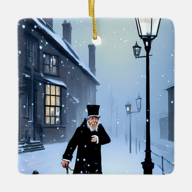 Ornement En Céramique Ebenezer Scrooge Snowy rue victorienne (Devant)