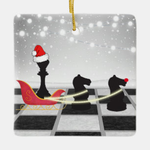 Ornement En Céramique Échecs Père Noël et rennes Noël