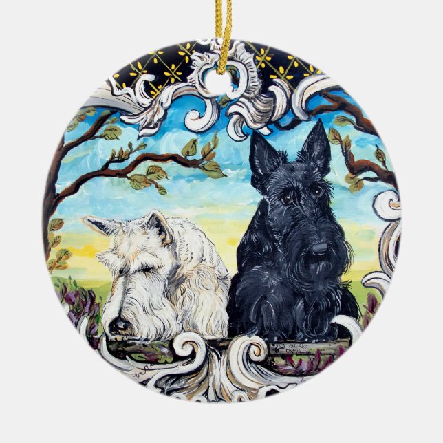 Ornement En Céramique Écossais Terrier Cartouche (Devant)