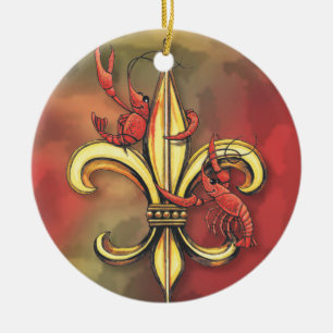 Ornement En Céramique Écrevisses et Alligator Fleur de Lis