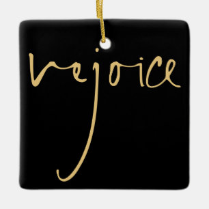 Ornement En Céramique Écriture manuscrite Réjouissez-vous d'or de Noël N