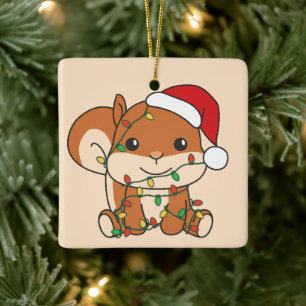 Ornement En Céramique Écureuil de Noël Animaux d'hiver Écureuil de vacan