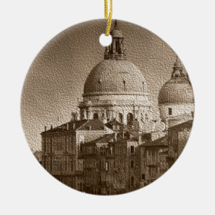 Ornement En Céramique Effet Papier Sepia Venise Grand Canal