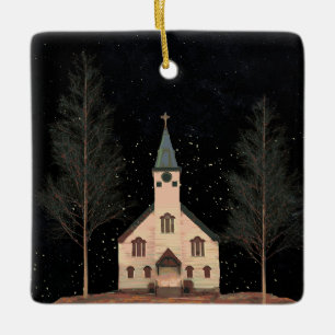 Ornement En Céramique Église et ciel nocturne