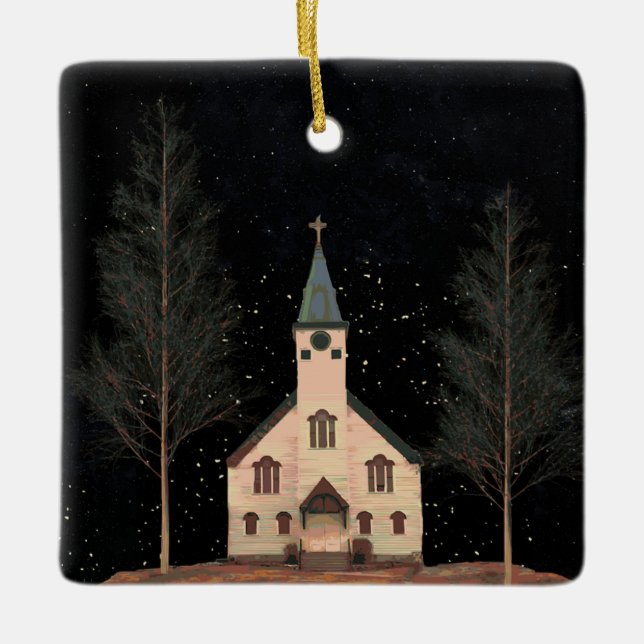 Ornement En Céramique Église et ciel nocturne (Devant)