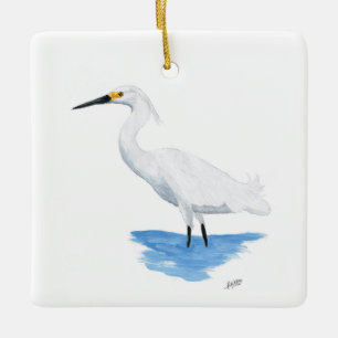 Ornement En Céramique Egret neigeux
