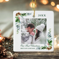 Elégant Aquarelle Pine Couple Premier Noël