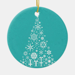 Ornement En Céramique élégant arbre de Noël blanc et turquoise