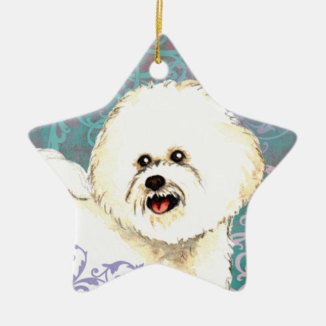 Ornement En Céramique Élégant Bichon Frise (Devant)