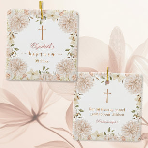 Ornement En Céramique Élégant Boho Rose Floral Baptism Ornament