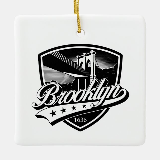 Ornement En Céramique Elegant Brooklyn Shield et Swoosh Design (Devant)