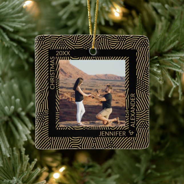 Ornement En Céramique Élégant couple moderne de Noël photo (Arbre)